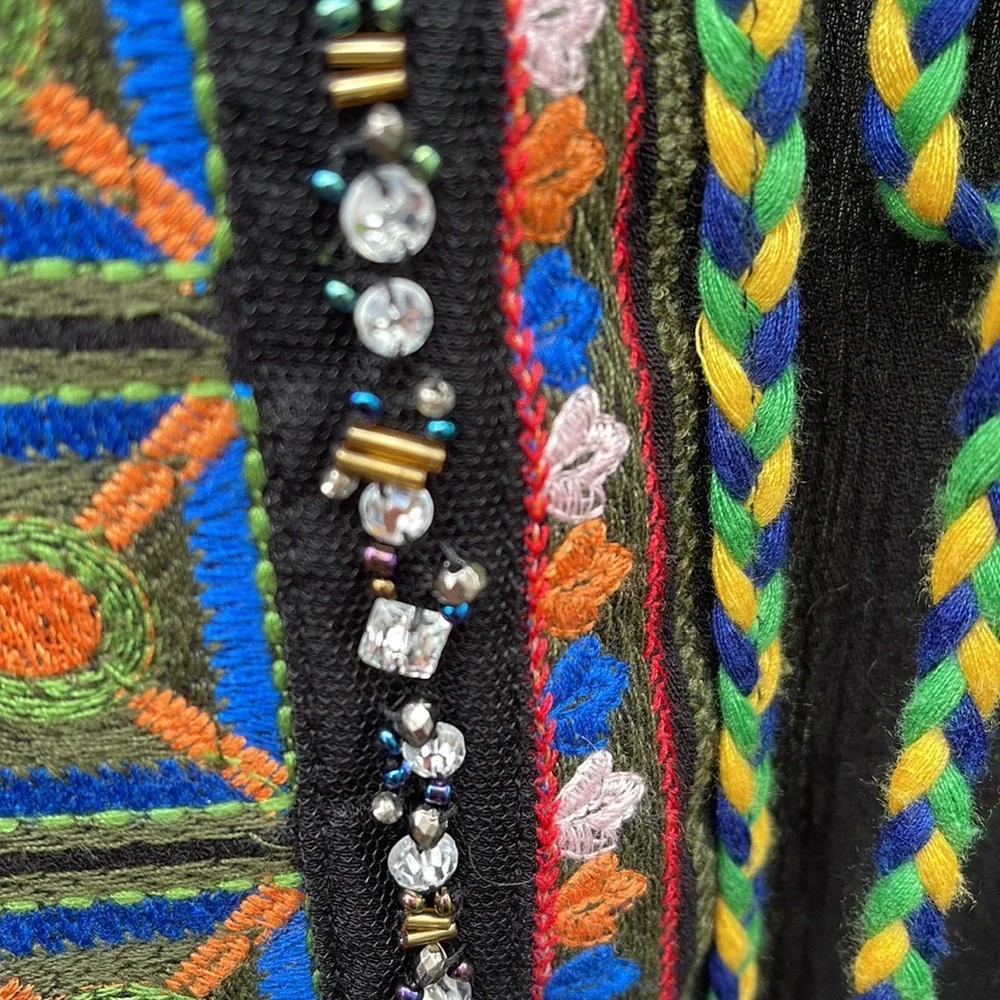 Anthropologie Dor Dor Couture Embroidered Beaded Rhinestone Fringe Shacket Top - Picture 13 of 16